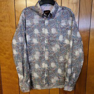 Egara Mens Shirt LARGE Long Sleeve Button Down Paisley Modern Fit Stretch NEW A2